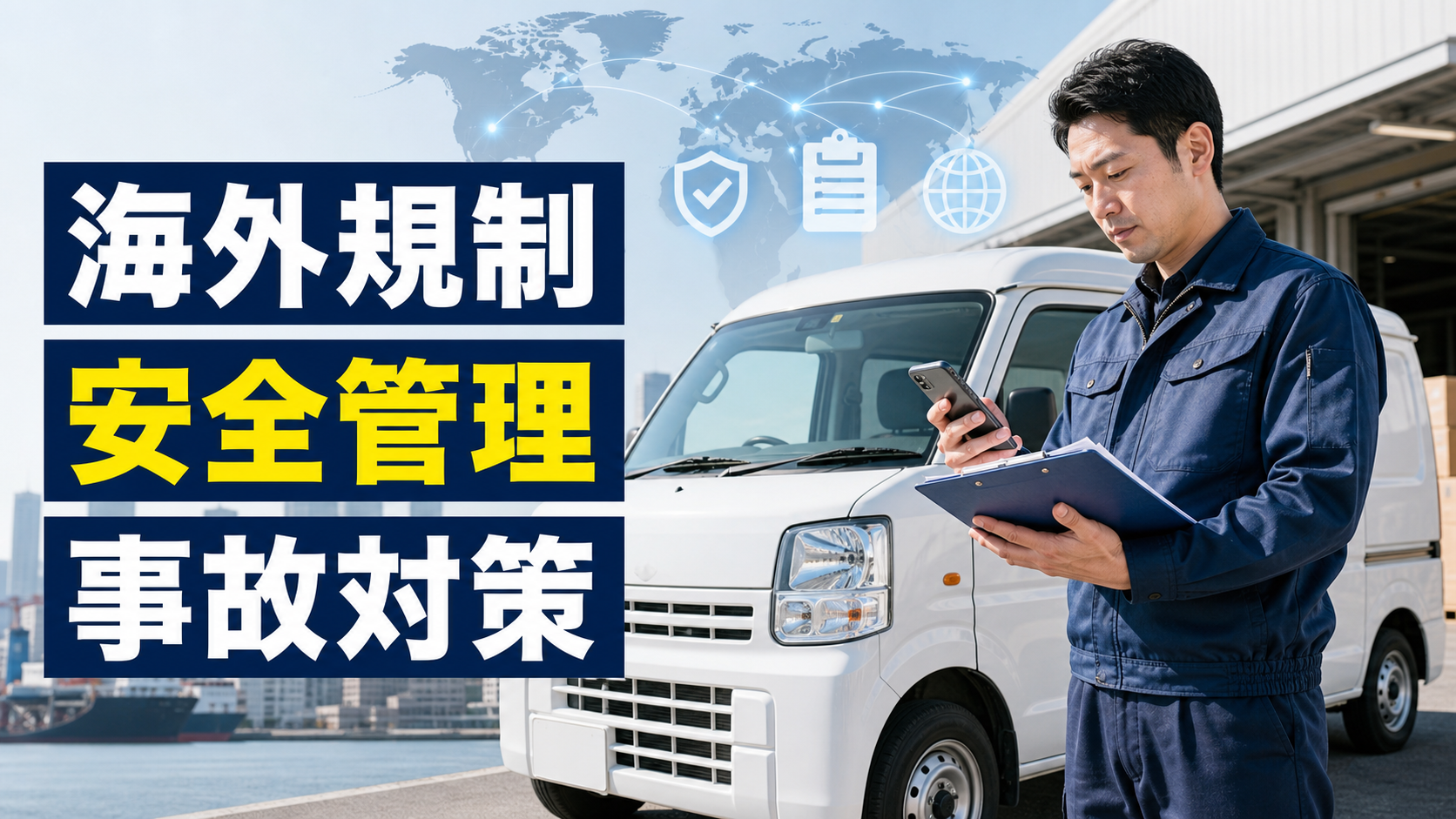 海外規制と安全管理と事故対策を確認する軽貨物ドライバーのサムネイル