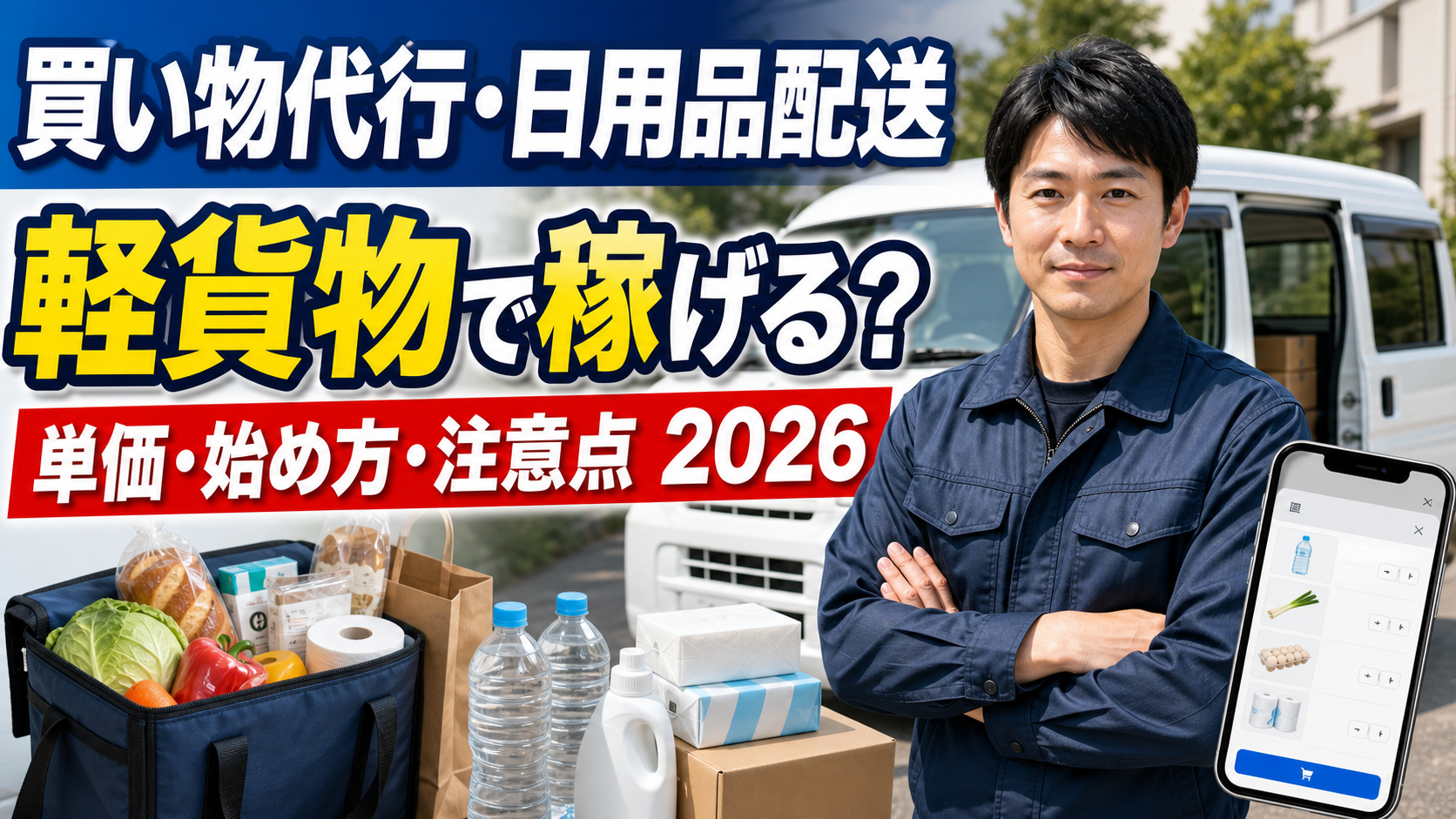 買い物代行・日用品配送は軽貨物で稼げるかを解説するサムネイル