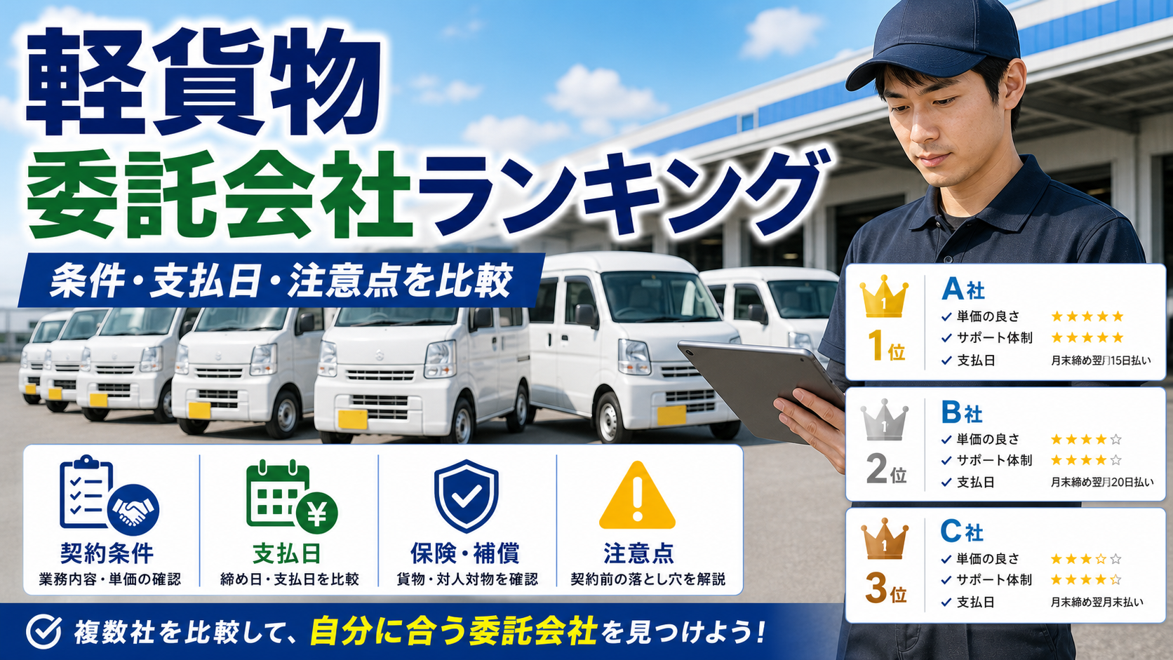 軽貨物委託会社ランキングで契約条件・支払日・注意点を比較するサムネイル