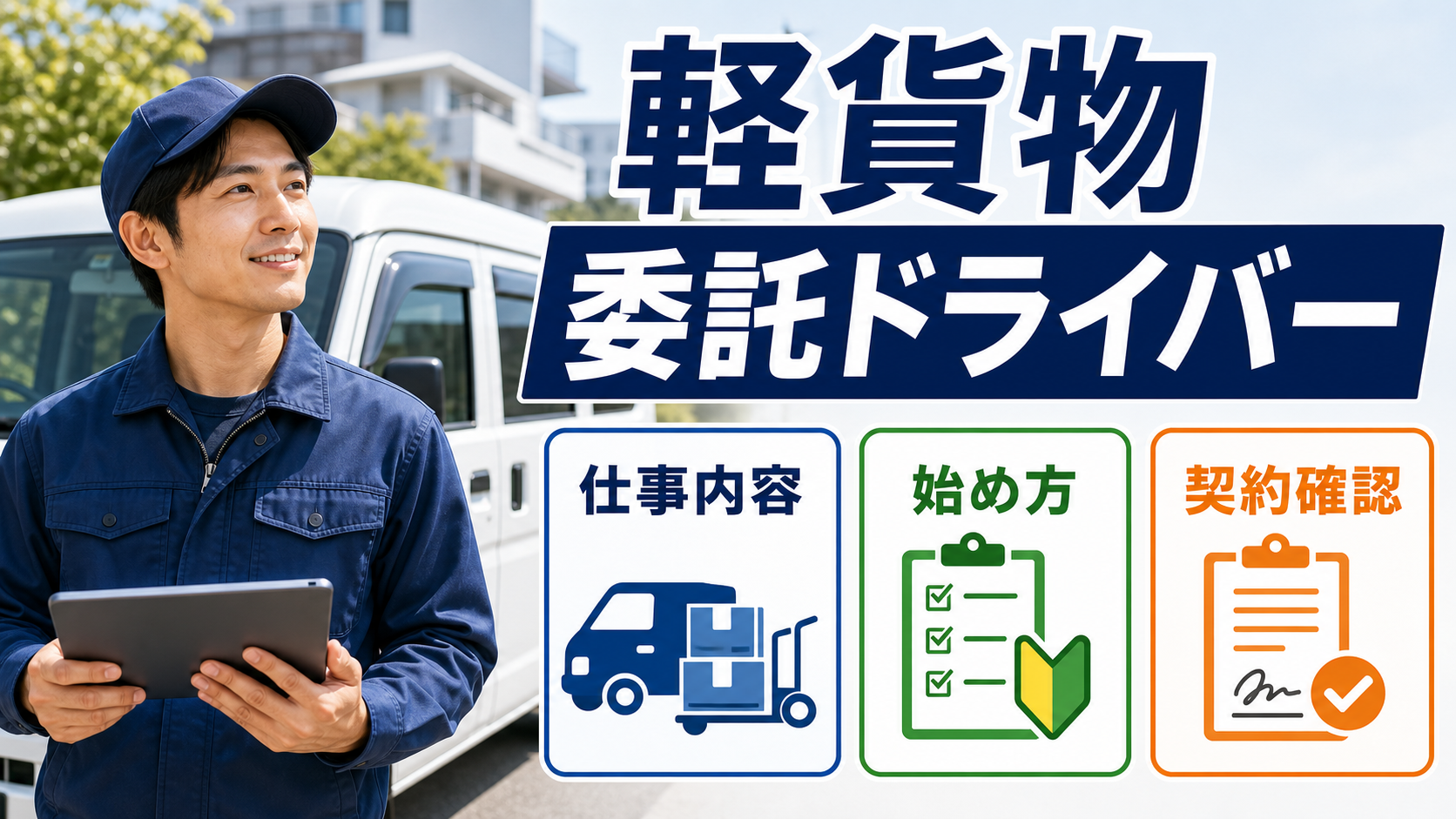 軽貨物の委託ドライバーの仕事内容・始め方・契約確認を示すサムネイル