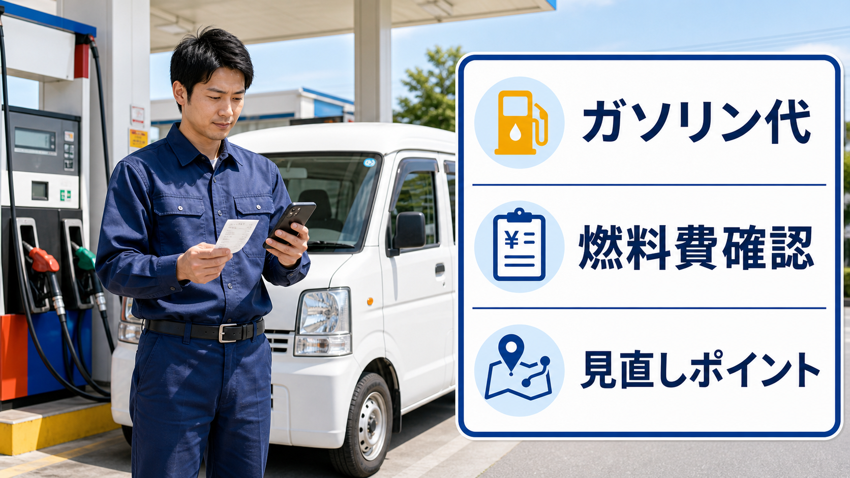 軽貨物ドライバーのガソリン代と燃料費確認、見直しポイントを確認するサムネイル