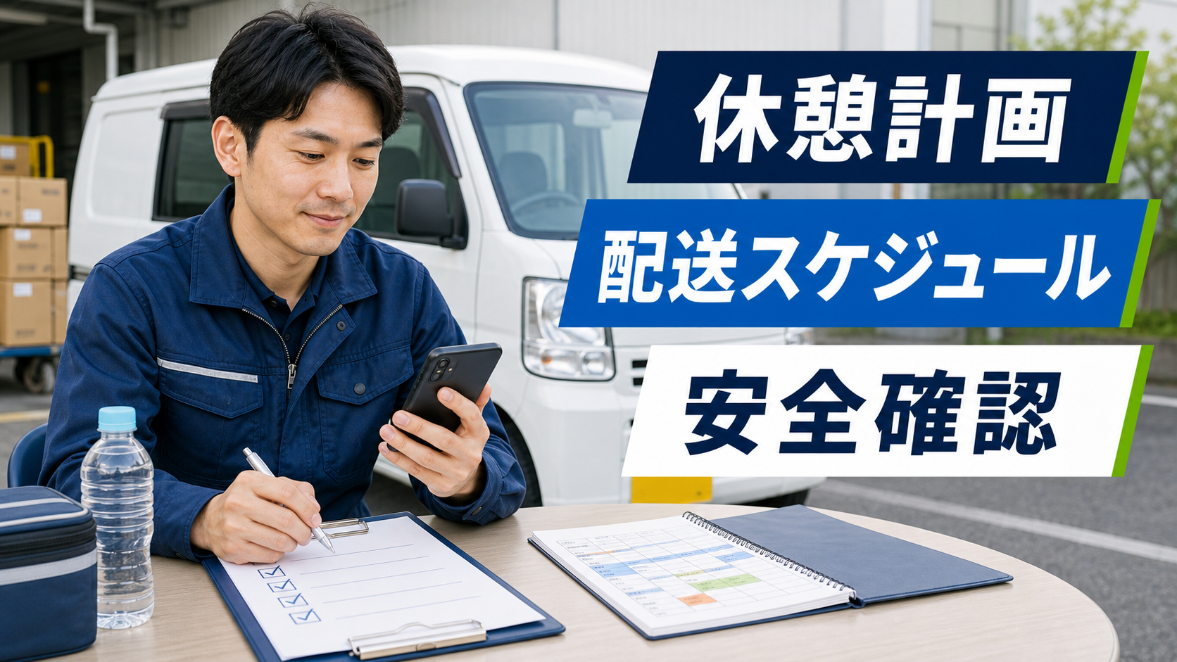 軽貨物ドライバーが休憩計画と配送スケジュールを安全確認するサムネイル