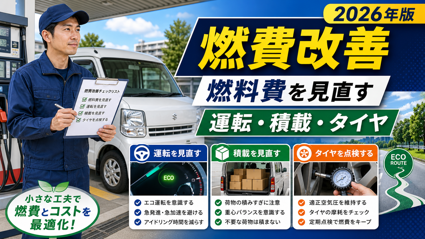 軽貨物ドライバーの燃費改善 燃料費を見直すアイキャッチ