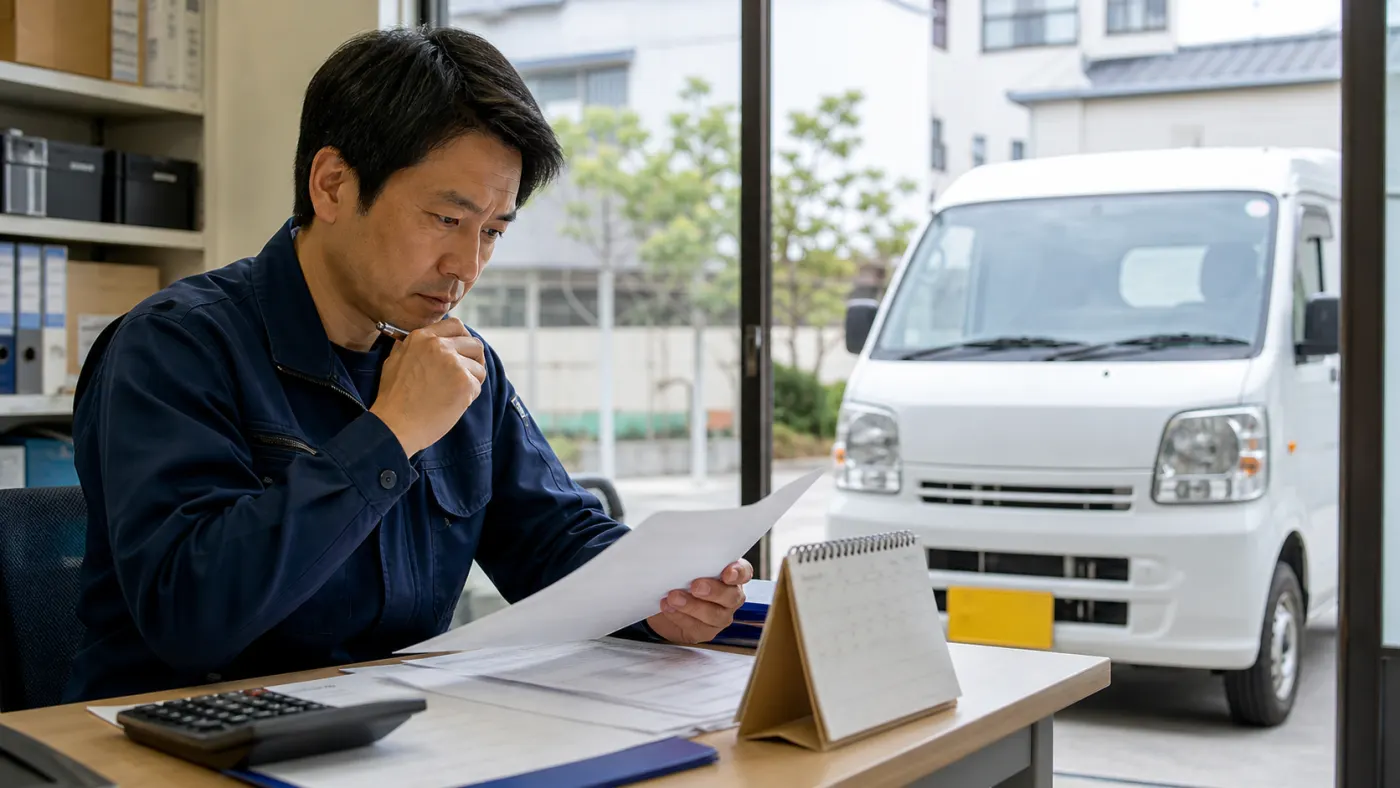 軽貨物ドライバーが契約書と支払期日を確認している様子