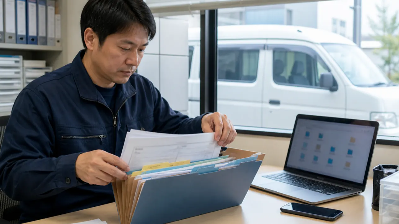 軽貨物事業者が案件ごとの契約書と支払明細をフォルダへ保存する様子
