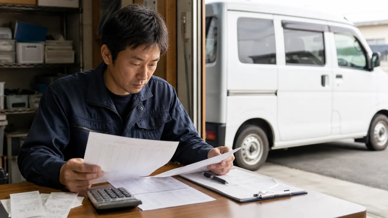 軽貨物事業者が支払明細の控除項目と実際の振込額を確認する様子