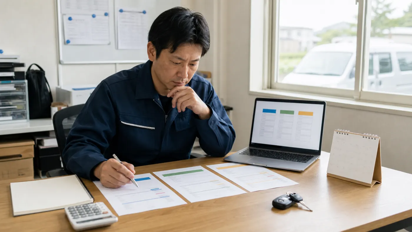 複数の軽貨物案件を拘束時間と経費で比較する事業者