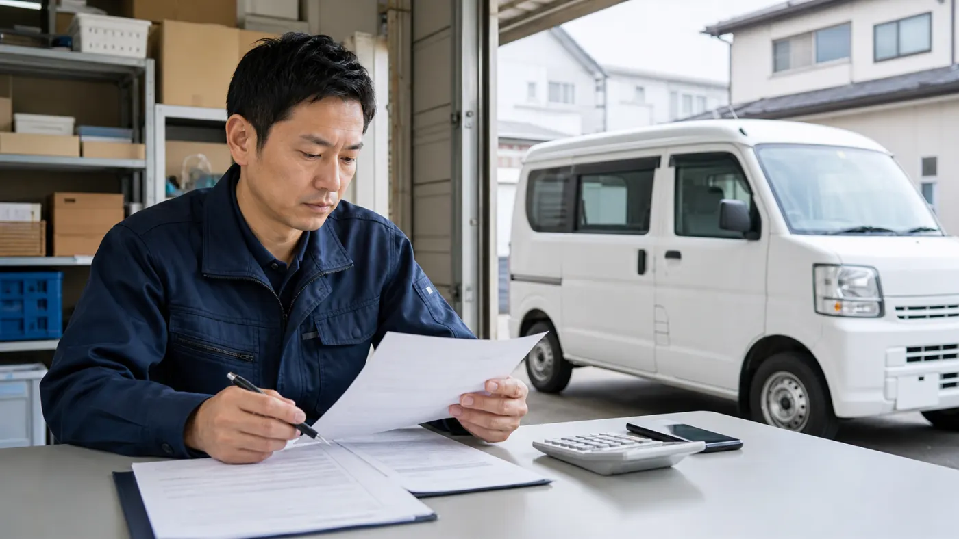 軽貨物ドライバーが業務委託契約書と支払条件を確認している様子
