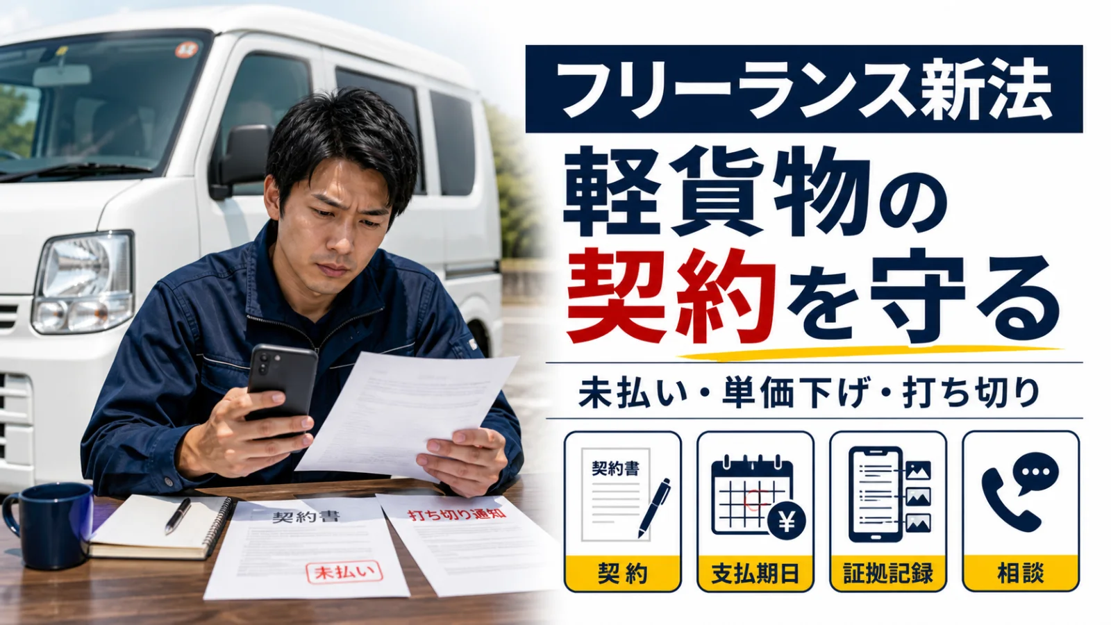 フリーランス新法で軽貨物の契約はどう守られる？未払い・単価下げ・打ち切りの相談先【2026年版】