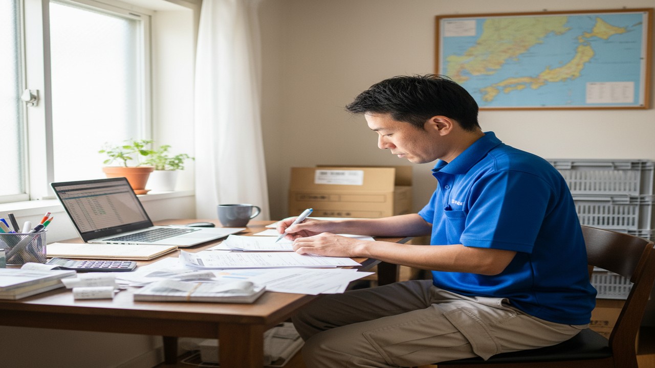 確定申告書類を準備する軽貨物ドライバー