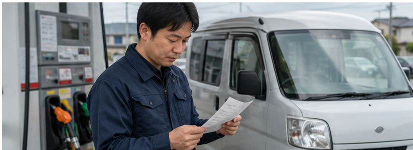 ガソリンカードと燃料費を確認する軽貨物ドライバー