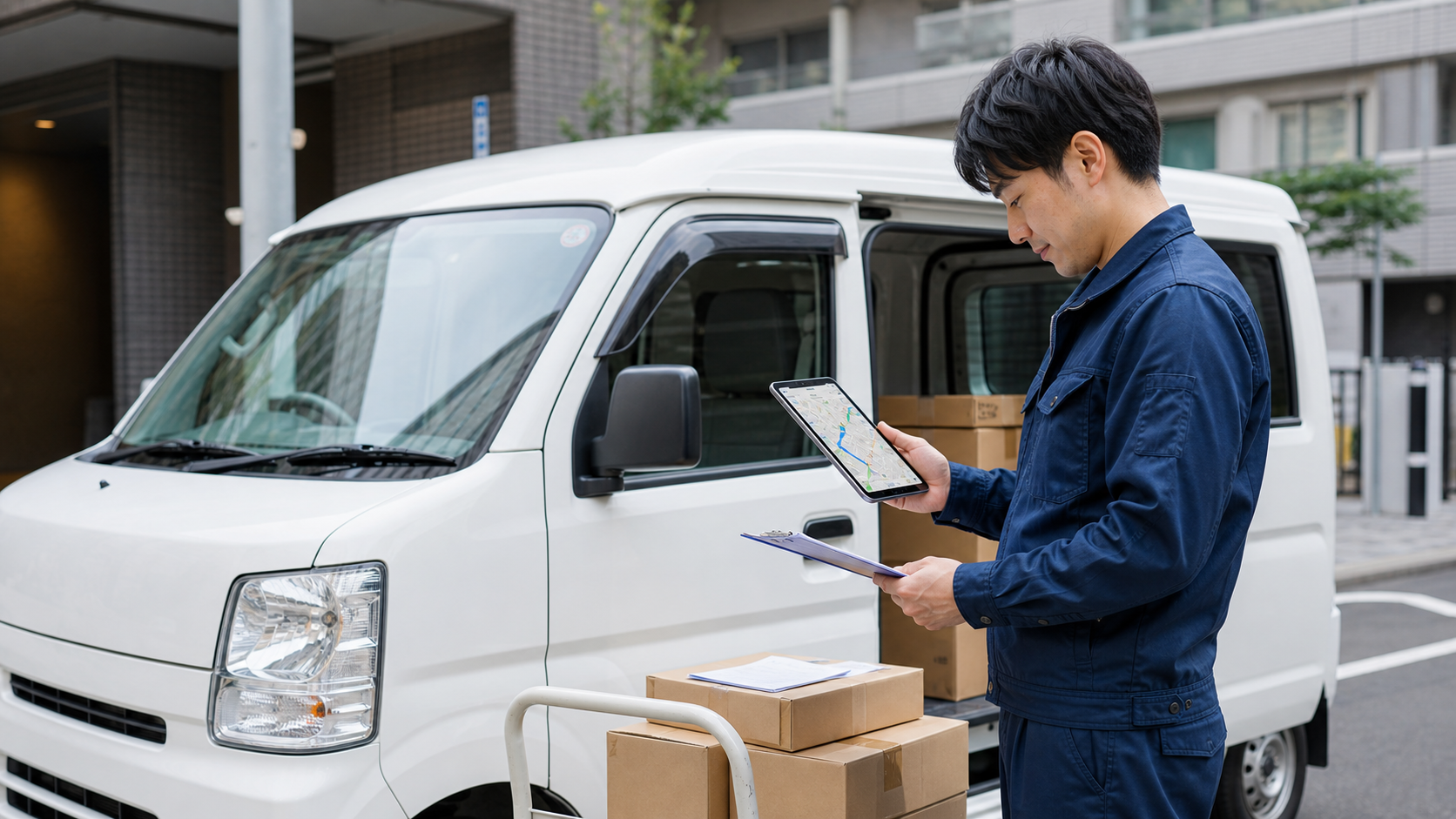 軽貨物チャーター便の案件内容とルートを確認するドライバー