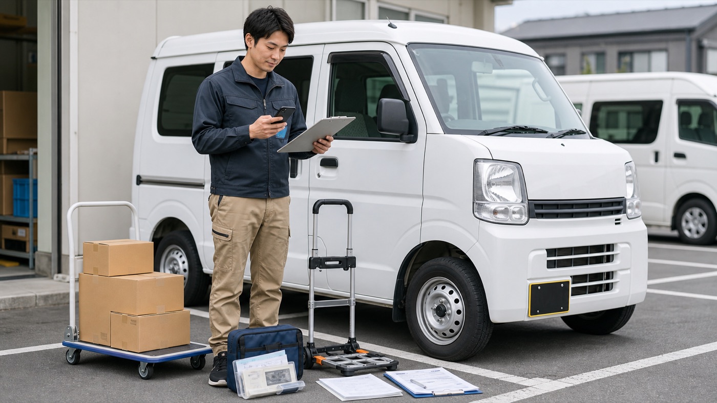 軽貨物開業前の持ち物とチェックリストを確認する様子