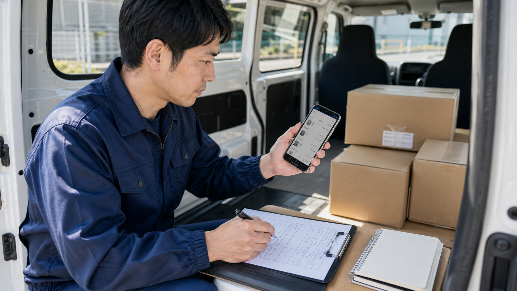 軽貨物マッチング案件の条件をスマホで比較するドライバー