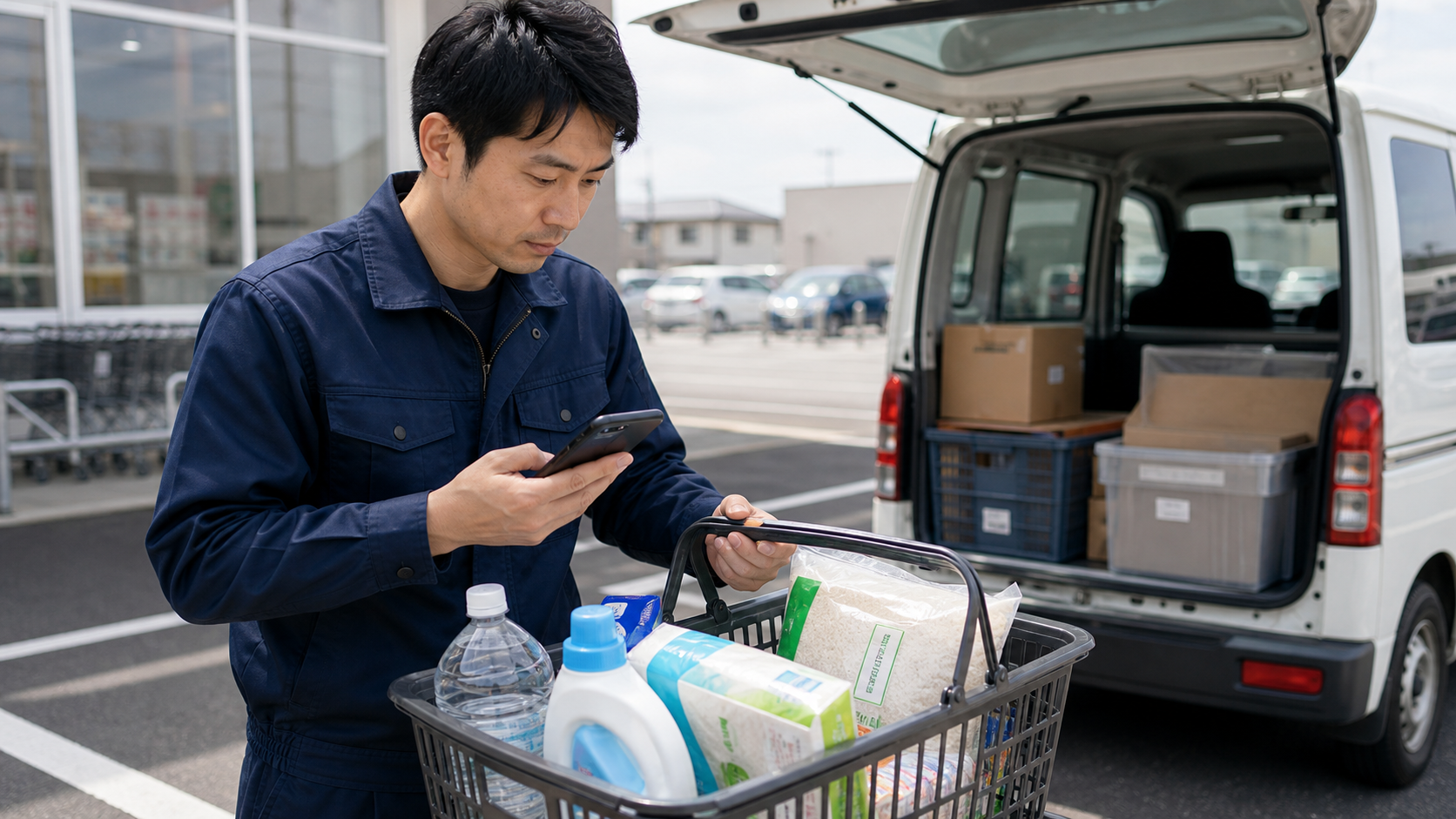 買い物代行の注文内容を確認する軽貨物ドライバー