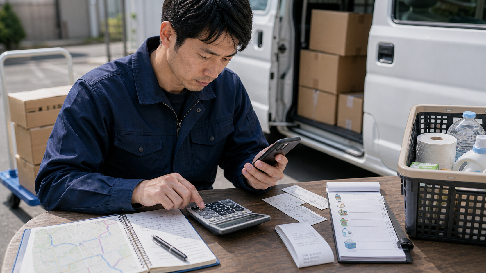 買い物代行と日用品配送の利益を計算する軽貨物ドライバー