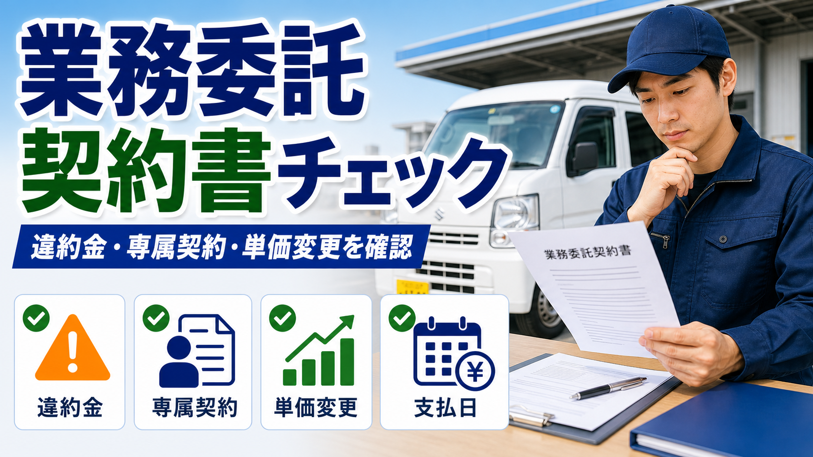 軽貨物の業務委託契約書で違約金・専属契約・単価変更・支払日を確認するサムネイル
