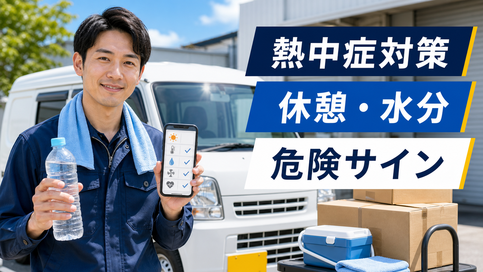 軽貨物ドライバーが熱中症対策で休憩・水分・危険サインを確認するサムネイル