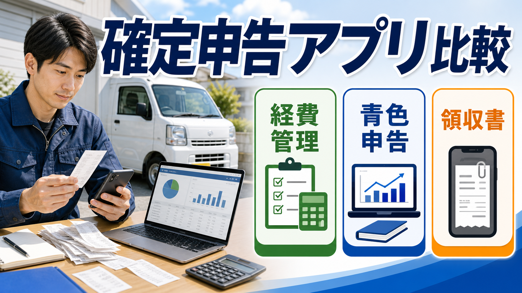 軽貨物ドライバー向け確定申告アプリ比較で経費管理・青色申告・領収書を確認するサムネイル