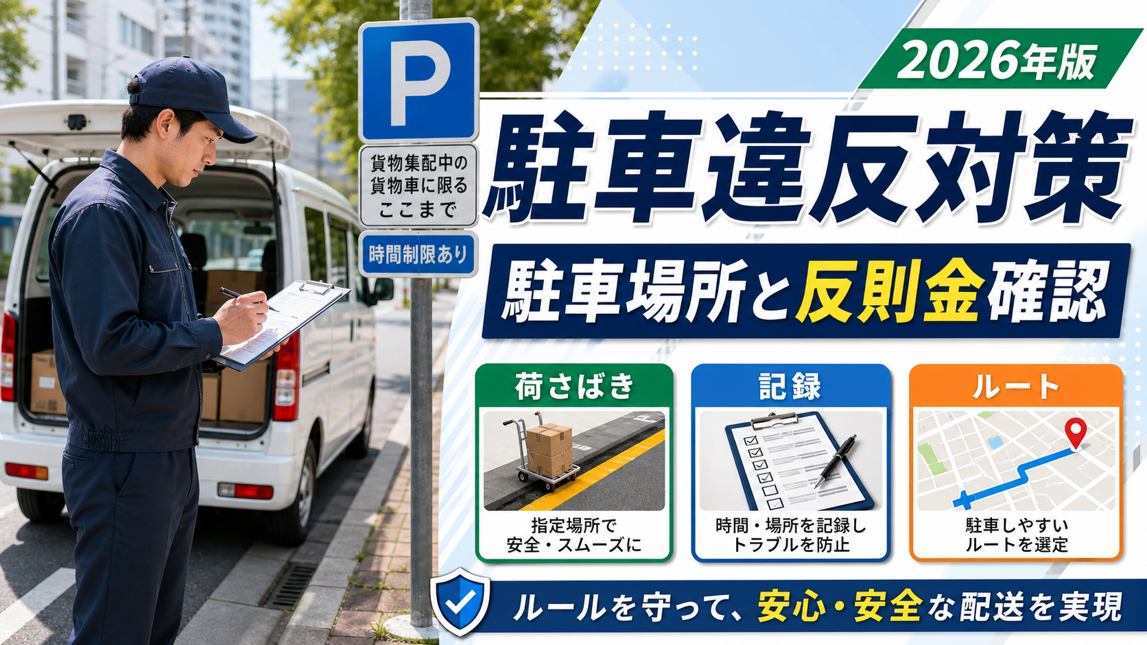 軽貨物ドライバーの駐車違反対策 駐車場所と反則金確認のアイキャッチ