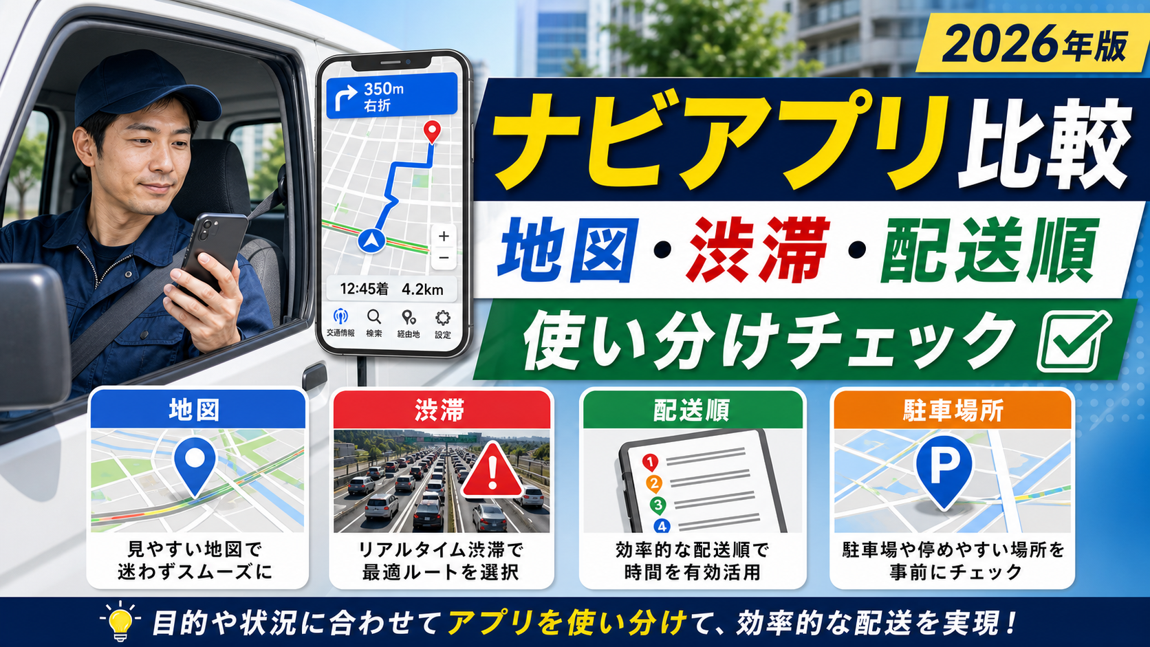 軽貨物ドライバーのナビアプリ比較 地図 渋滞 配送順のアイキャッチ