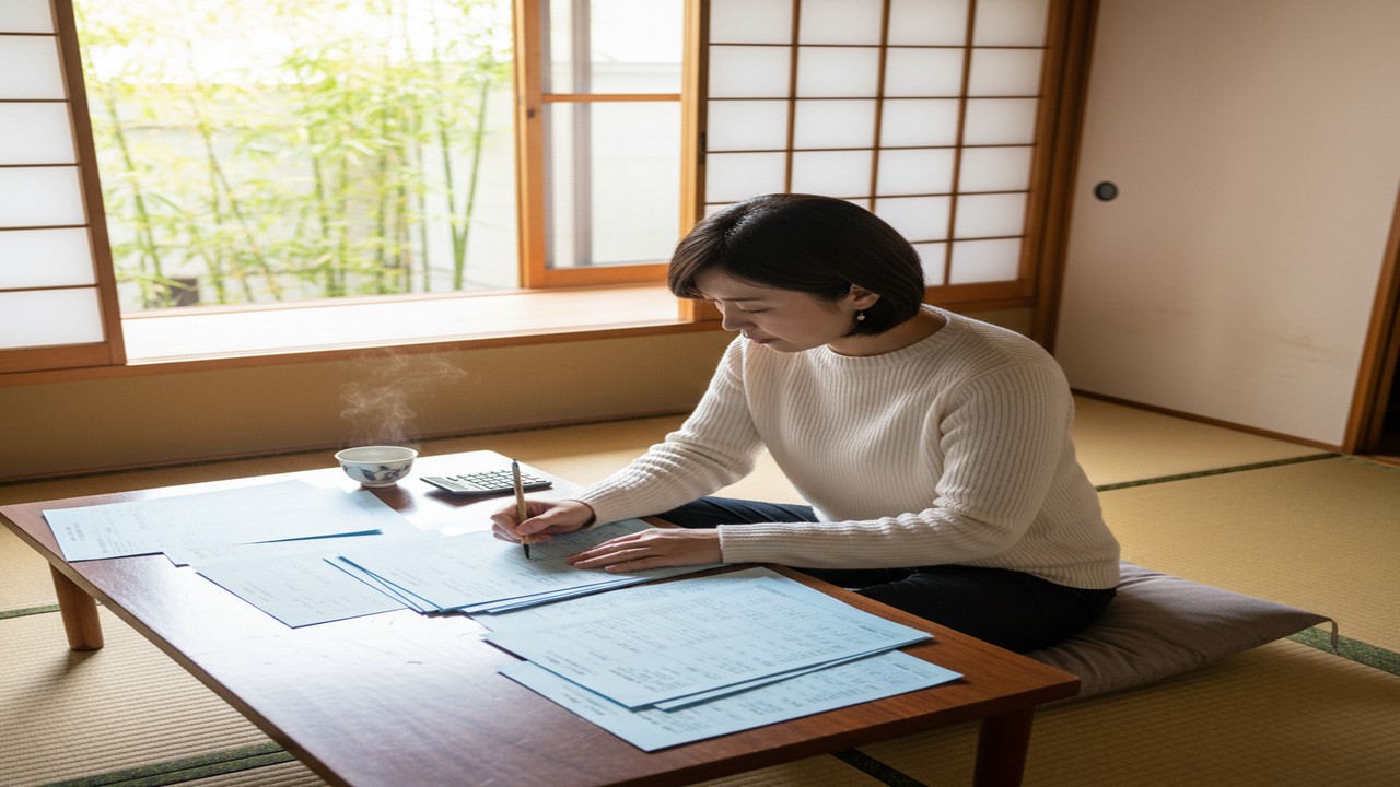 青色申告書類を記入する個人事業主