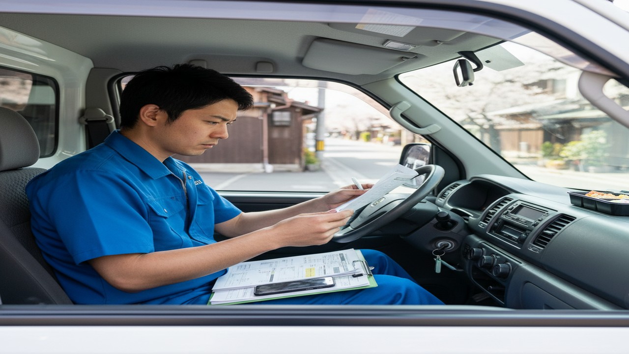 社会保険の書類を確認する軽貨物ドライバー