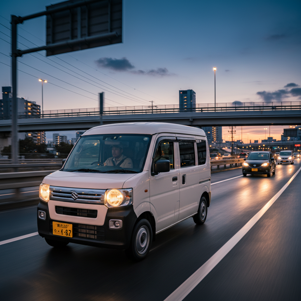 黒ナンバー軽バン走行シーン