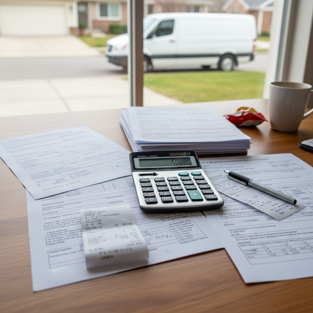 確定申告書類と計算器