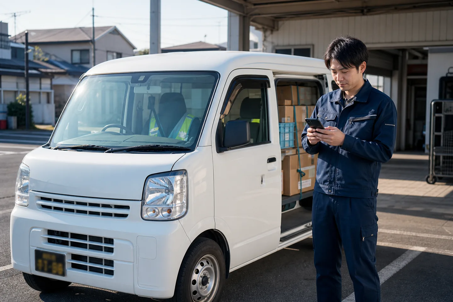黒ナンバーの軽バンで保険と車両を確認する軽貨物ドライバー
