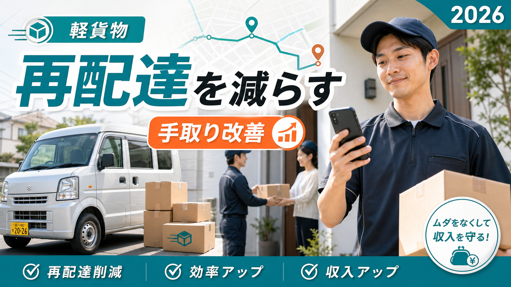 軽貨物の再配達削減と手取り改善のイメージ