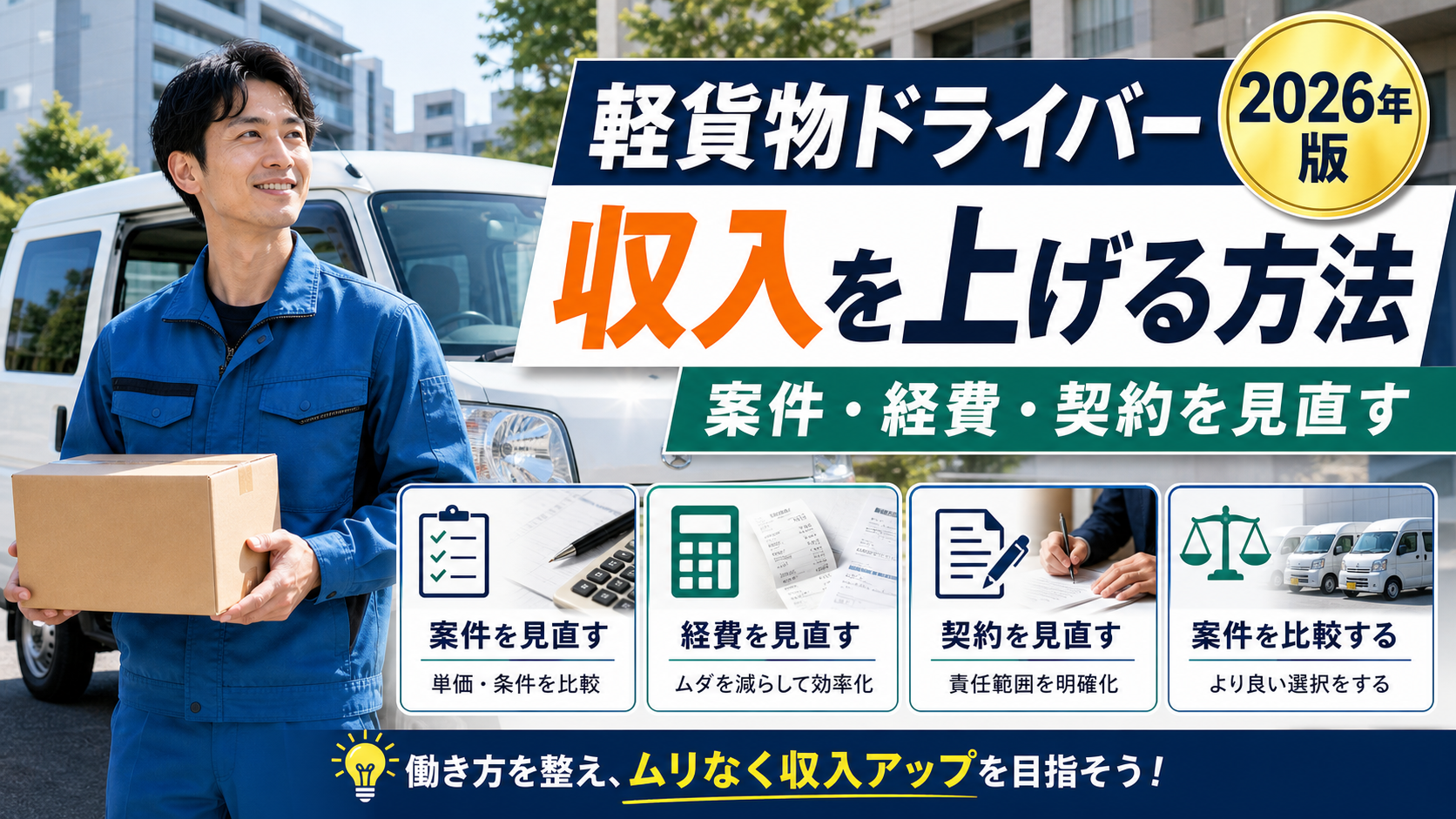 軽貨物ドライバーの収入を上げる方法、案件・経費・契約を見直すアイキャッチ