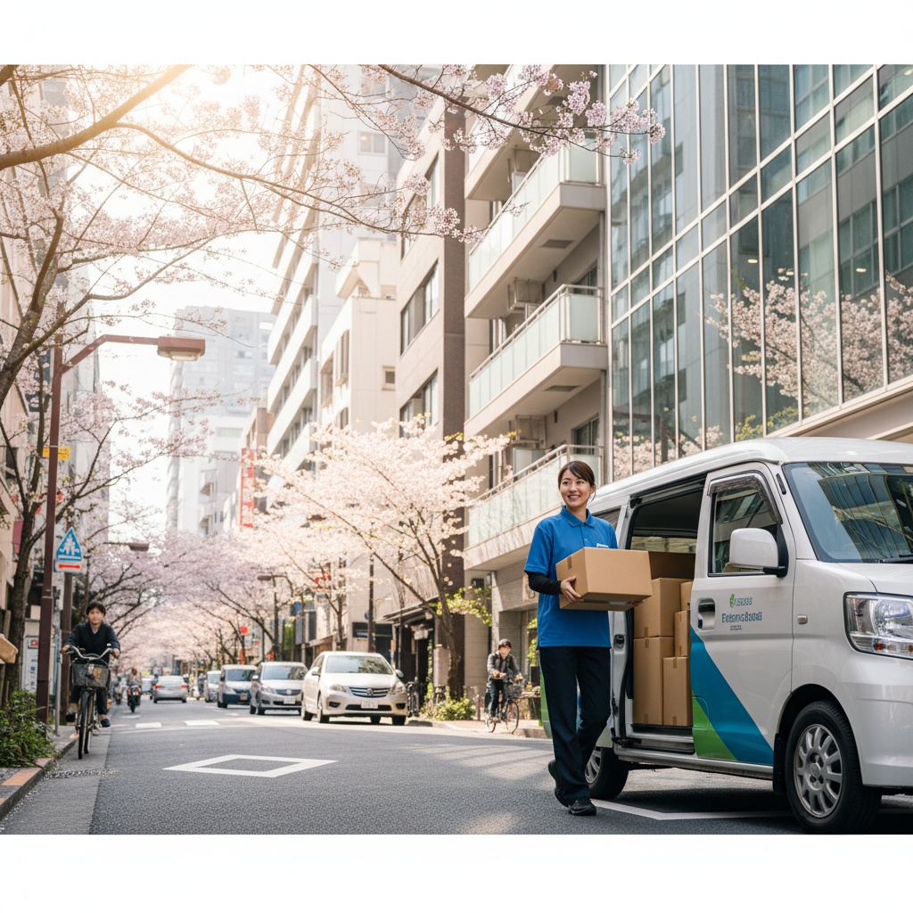 軽貨物EVで都市部を配送するドライバー