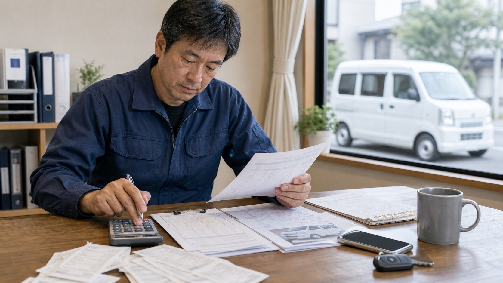 軽貨物ドライバーが固定費と保険を見直す様子