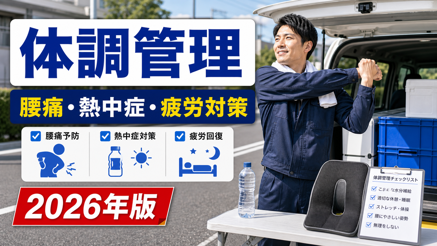 軽貨物ドライバーが体調管理で腰痛・熱中症・疲労対策を確認するサムネイル