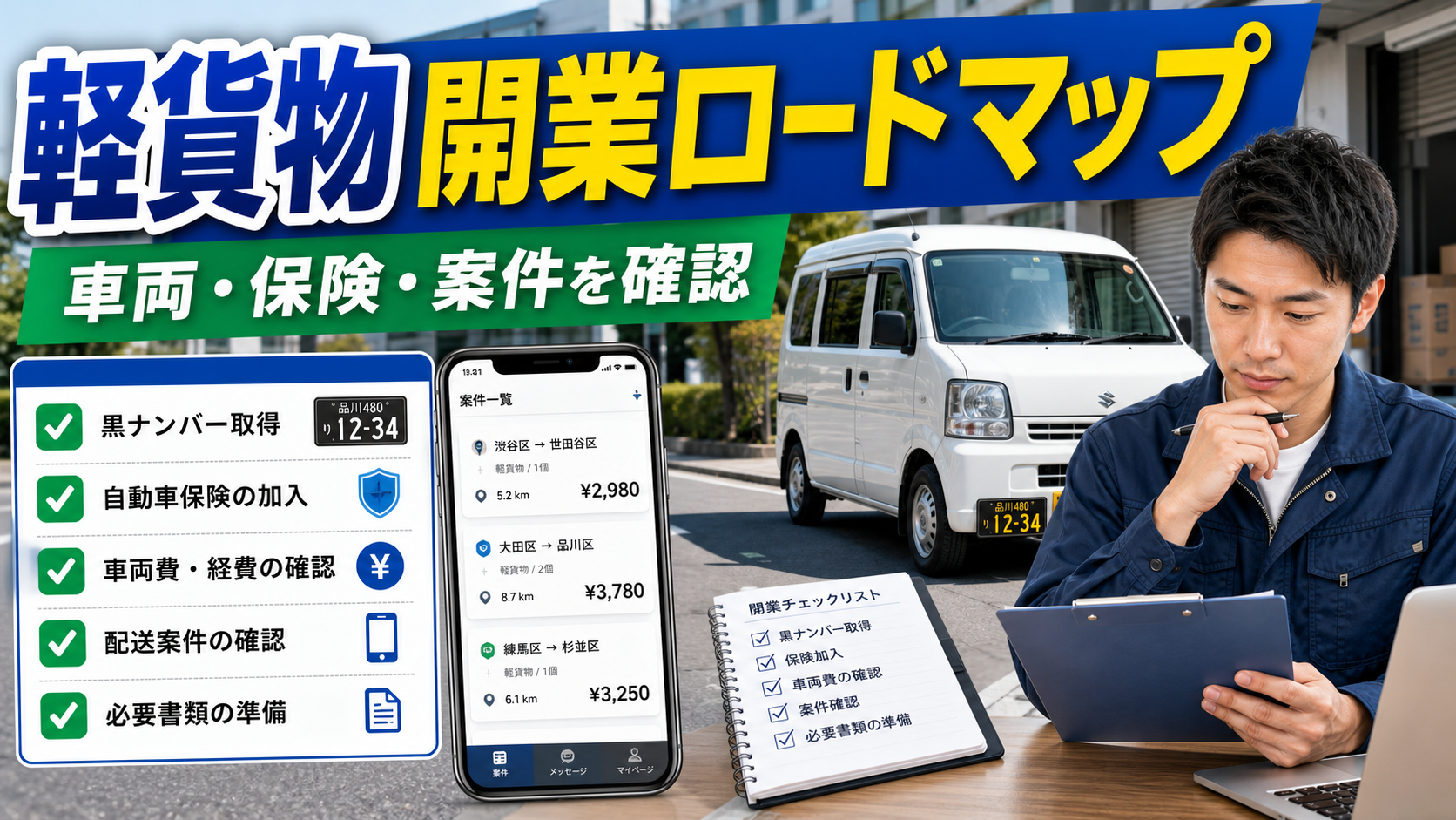 軽貨物開業ロードマップで車両・保険・案件条件を確認するドライバー